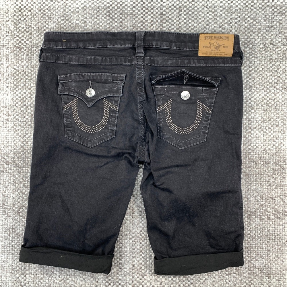 True Religion Knee Length Shorts Womens 32 Black Studded Flap Pocket Denim